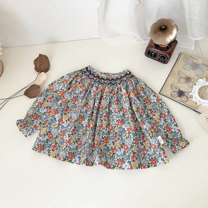 Girl Costumes 2023 Cotton Smocking Hand Embroidery Toddler Girls Dresses Blouses & Shirts Baby Summer Clothes Kids Casual Soft