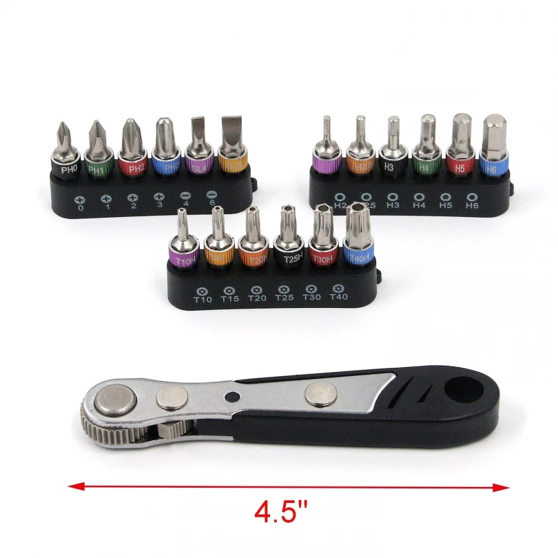 Set di chiavi Mini Bit da 19 pezzi Kit di riparazione per cacciavite a cricchetto con punta esagonale da 1/4 di pollice Mini chiavi a bussola a sgancio rapido