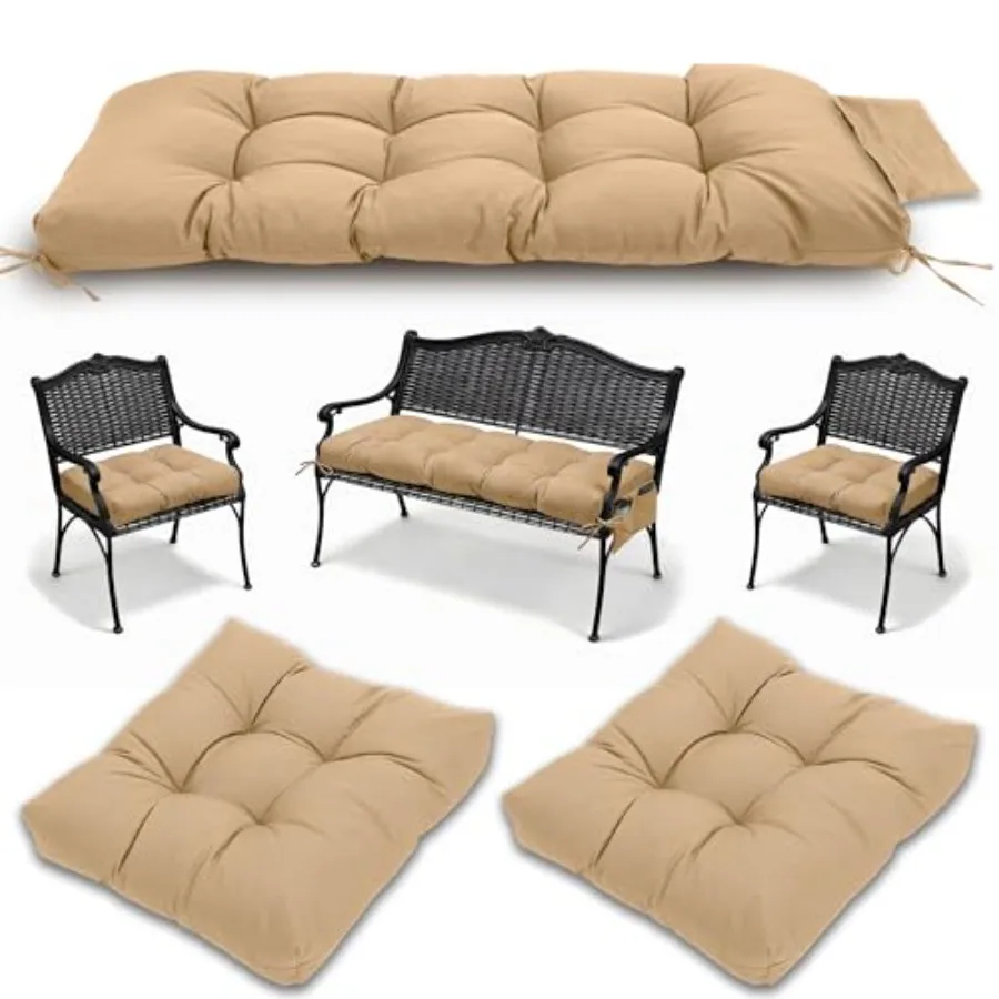 

3 Pcs Wicker Chair Cushions Patio Loveseat Chaise Cushion Set - 1200D 47x19*4 Inch Waterproof Wicker Bench Cushions with 2 19x1
