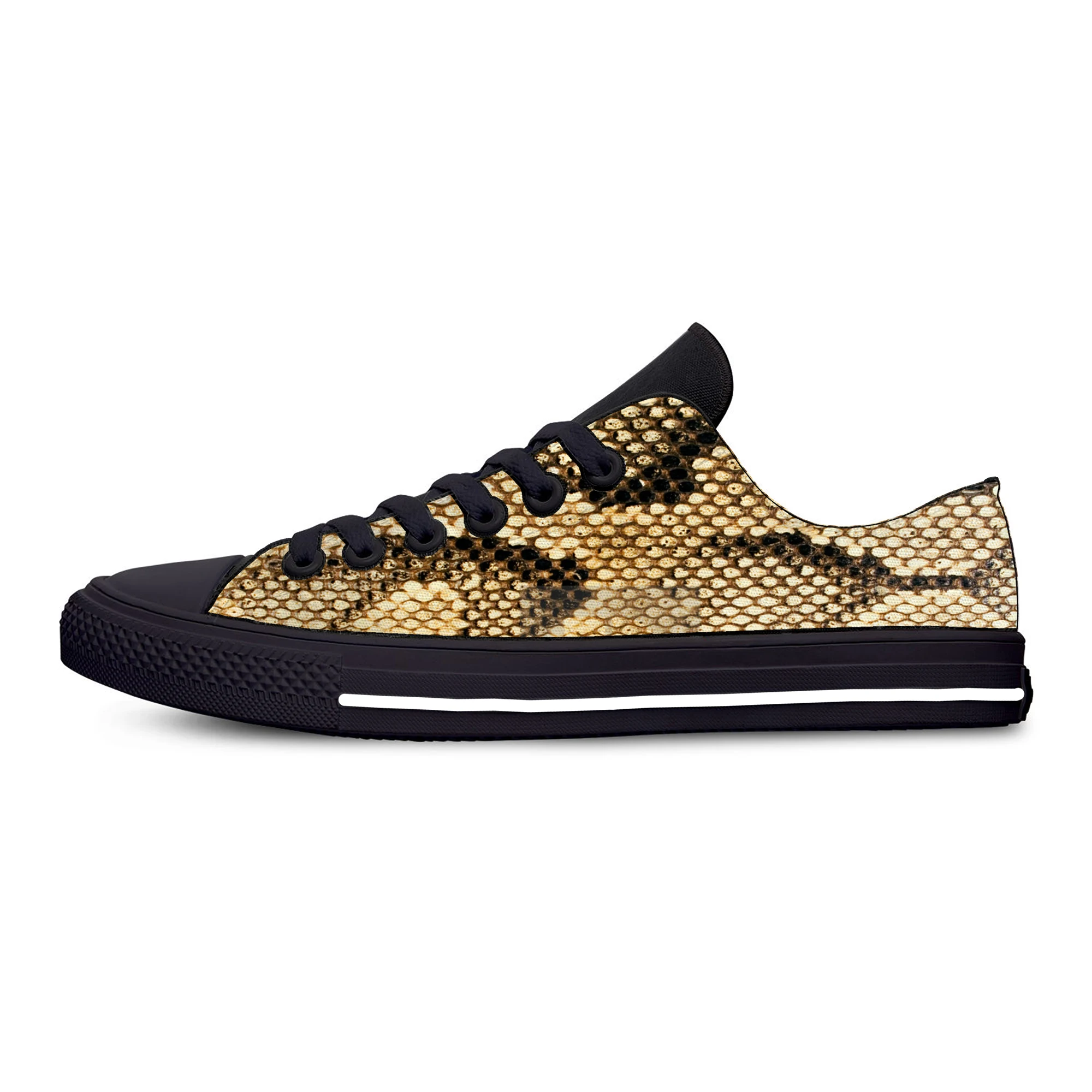 Hot Snakeskin Python Skin Pattern Fashion Board Shoes Funny Low Top Lightweight Cool Casual Shoes Breathable Men Women Sneakers