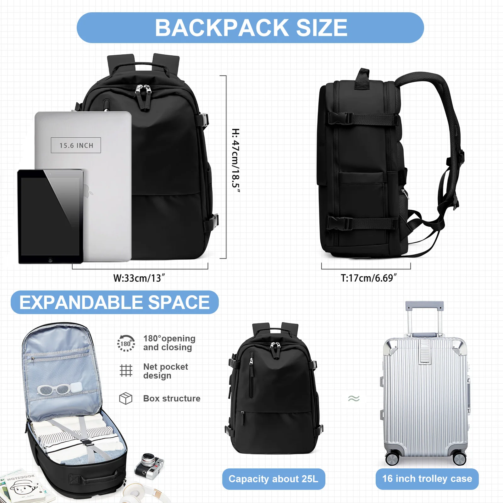 Ryanair 40x30x20 حقيبة السفر الرجال المقصورة على ظهره ، حقائب اليد 15.6 "كمبيوتر محمول حقيبة سفر حقيبة التخزين كلية الترفيه المدرسية #2