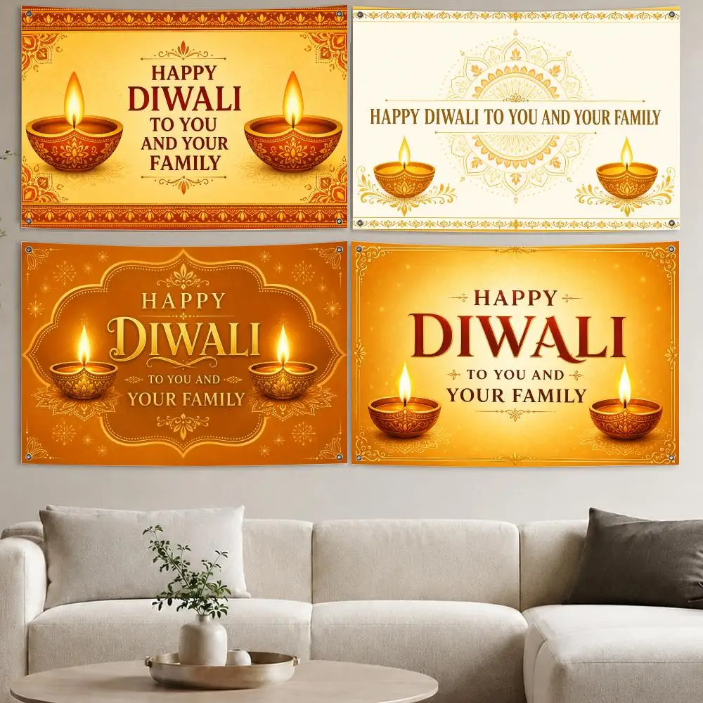 Happy Diwali Family Flags Aesthetic Wall Tapestry Printed Wall Hanging Living Room Party Outdoor Decor