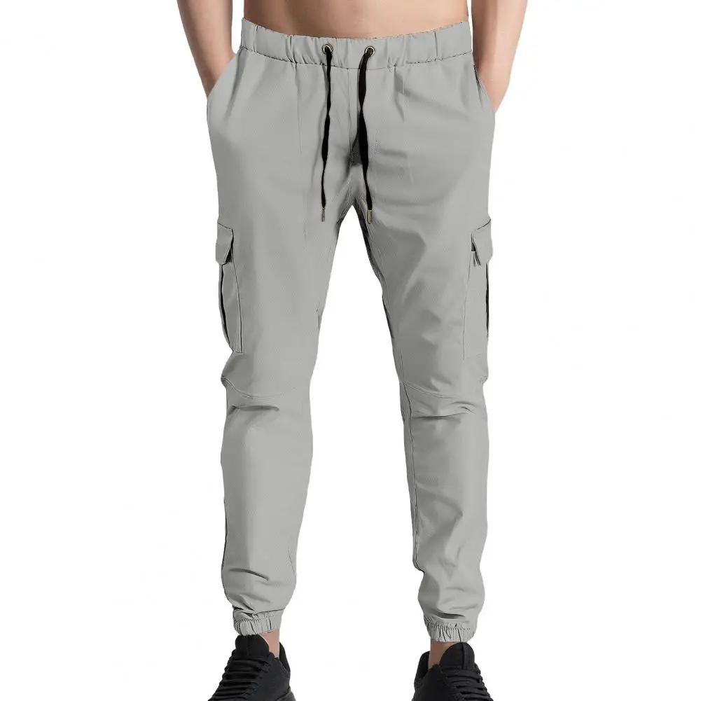Men Cargo Pants Drawstring Waist Jogger Pants Tapered Casual Trousers with Multi Pockets for Gym Workout Hiking Street Wear