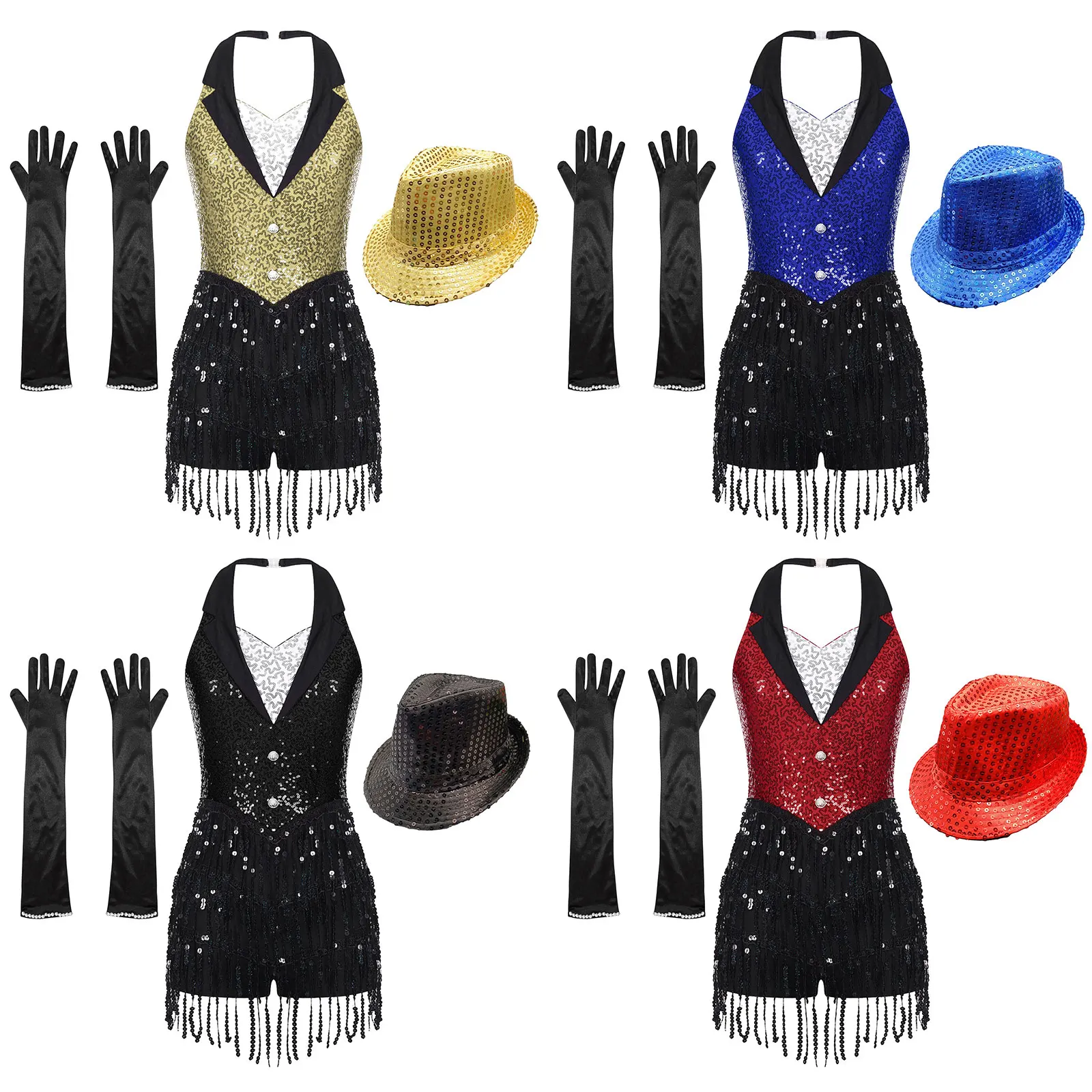 Costumi di danza latina moderna da donna paillettes lucide Jazz Tango Salsa Dance body Femme Tuxedo body Costume da festa di Halloween