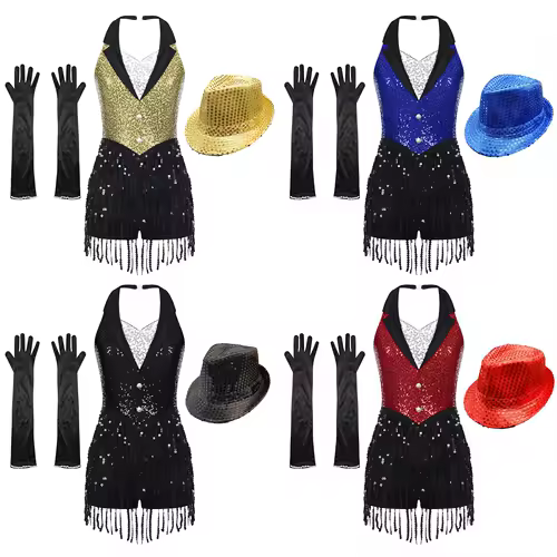 Women Modern Dance Dress Performance Costume Shiny Sequins Sleeveless Latin Jazz Tango Salsa Dance Leotard Bodysuit Dress Outfit - Image 6