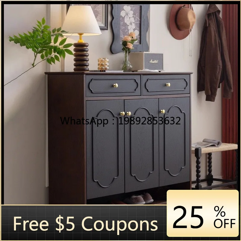 

LYY French Retro Shoe Cabinet Solid Wood Integrated Storage Entrance Large Capacity Simple Wall-Mounted Entryway Storage Cabinet