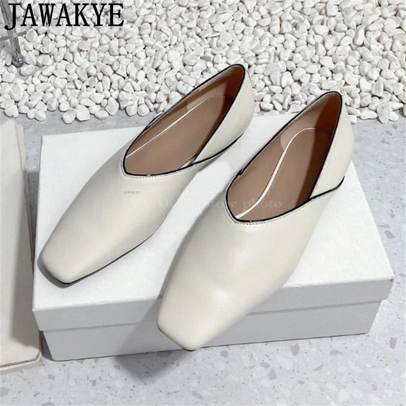 Square Toe Flat Shoes Woman's Luxury Brand Trendy Drive Walk Shoes Summer Genuine Leather Fashionable Grandma Flat Shoes Mujer