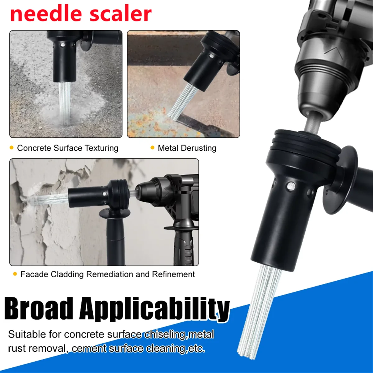 

SDS Plus Electric Hammer Deburring Tool Needle Deslagger with Detachable Handle – Efficient Rust Removal and Edge Finishing Tool