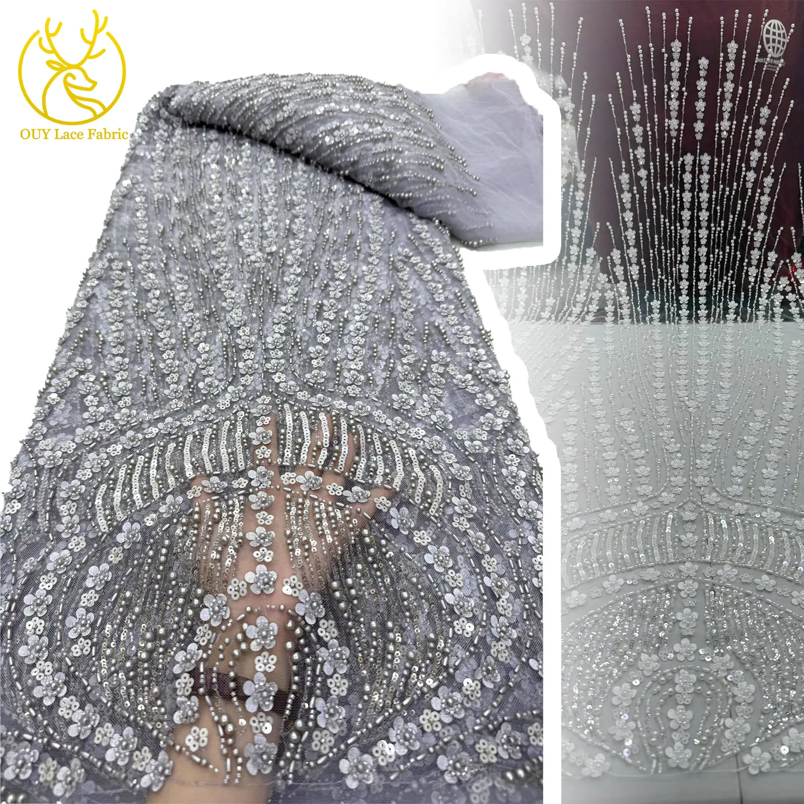 

Newest African Beaded Mesh Lace 2025 High Quality French Nigerian Sequins Tulle Embroidery Lace Fabric Sewing Dress 5 Yards