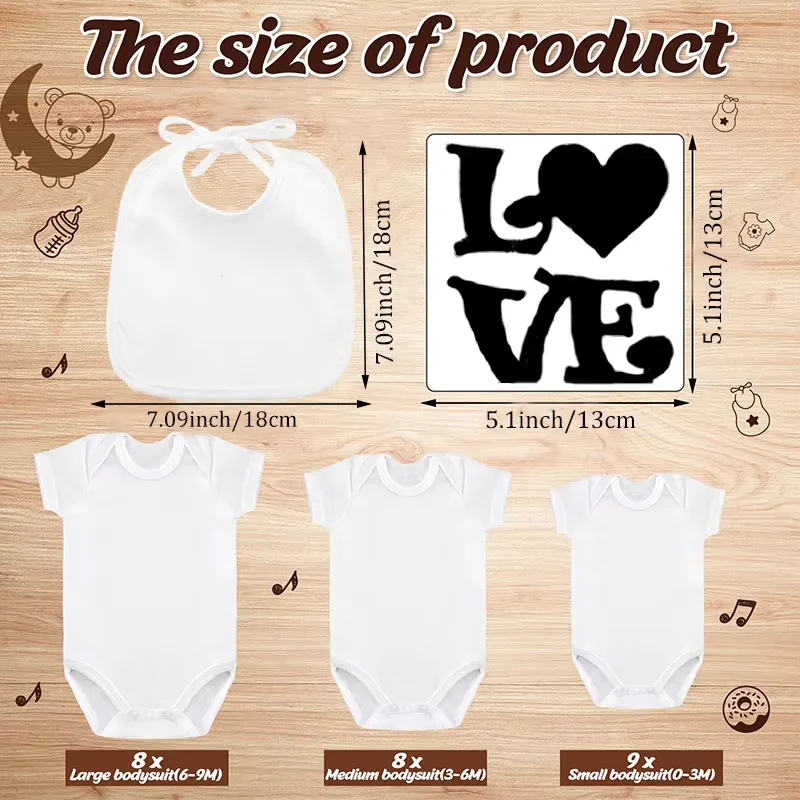 6-30Sets Baby Shower Games Bibs Bodysuits White Newborn Bibs for Gender Reveal Party Supplies with Fabric Colorful  DIY Markers - view 6
