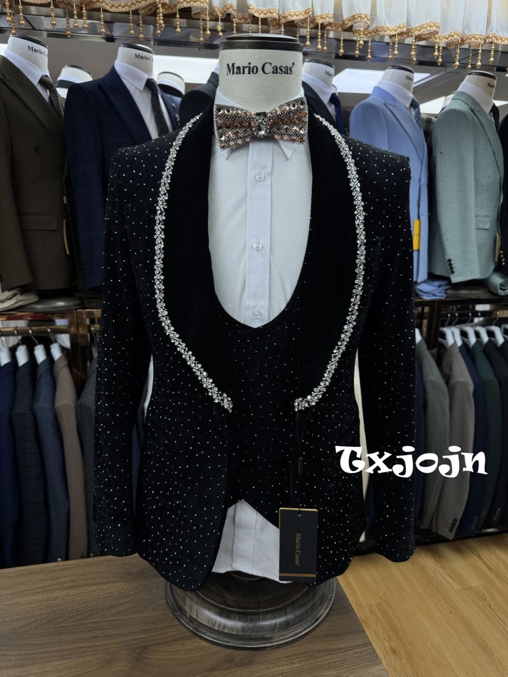 Luxurious Beaded Rhinestones Suit Set 3 Pieces For Men Wedding Groom Tuxedo New Customized Shawl Lapel Men's Suits Banquet Prom