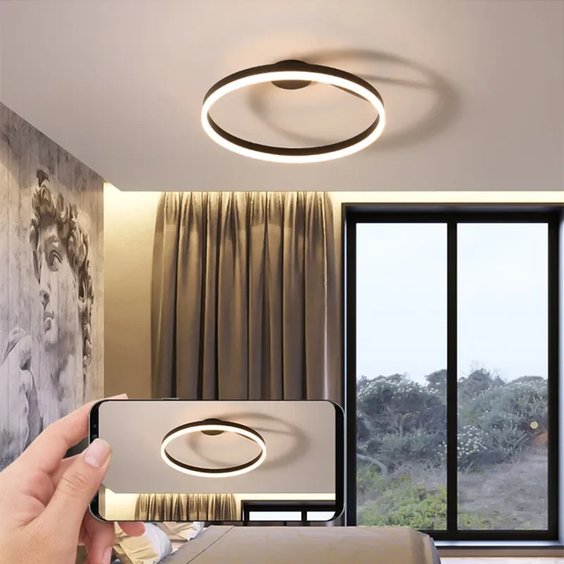 Imagem -02 - Moderno Lustre de Teto Led Regulável Preto Branco Quarto Mesa Jantar Sala de Estar Minimalista Lâmpadas Pingentes Iluminação Anel