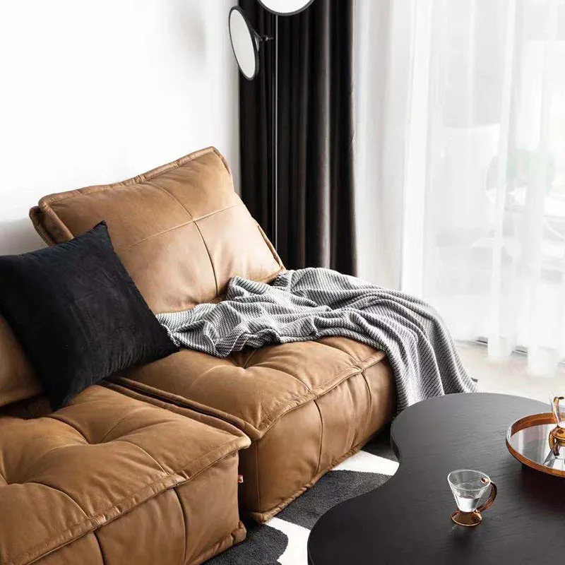 Nordic Industrial Style Leather Edmont Fabric Sofa Tofu Block Sofa Italian Combination Module Living Room Technology Cloth