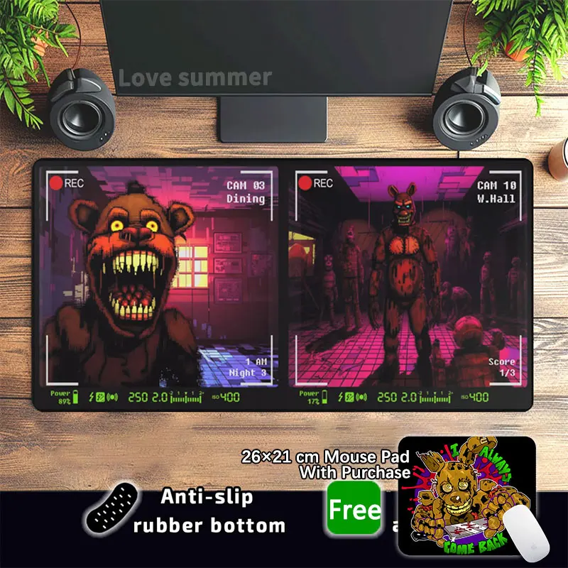 FNAF Gaming Mouse Pad Animatronics Footage Large Desk Mat Buy1 Get Free2126cm Mouse Pad Computer Gamer Gift PcKeyboard Desk Mat