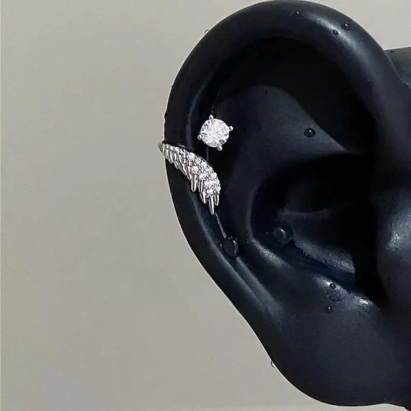 1pcs Silver Color Wing 316L Stainless Steel Ear Bone Nail for Women New Fashion Full of Rhinestone Earrings Accessories for Ear image 2