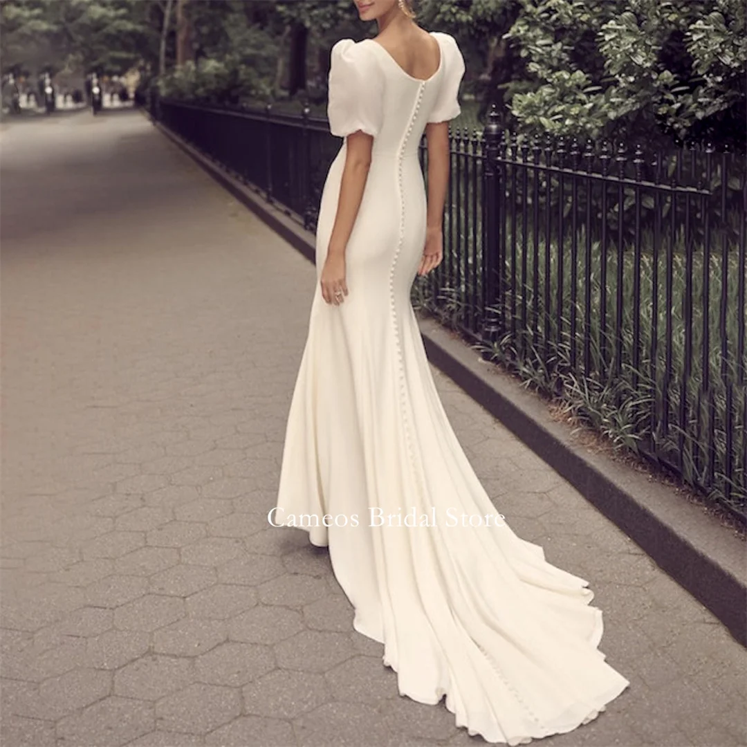 

SONDR Fashion Korea Square Neck Mermaid Puff Sleeves Satin Wedding Dresses Sweep Train Photo Shoot Corset Customized Bridal Gown