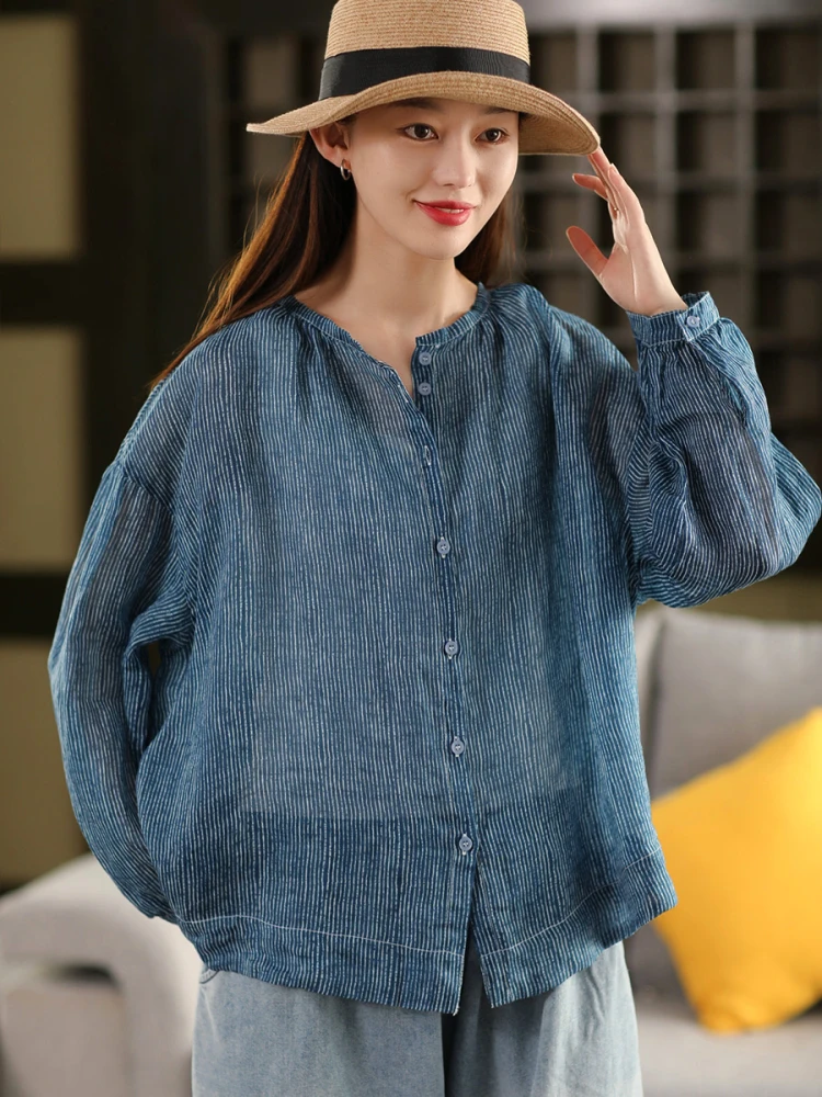 

Летний женский льняной топ свободного кроя с художественным узором, приталенный, удлиненный, для повседневной носки