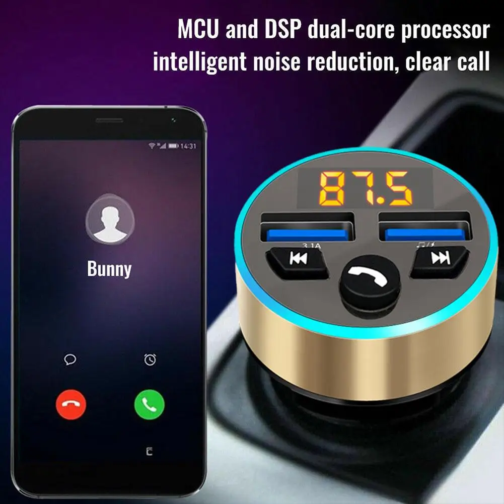 Car Bluetooth FM Transmitter Stereo MP3 Player With And FM Dual Charging USB Fast 5.0 Kit Modulator Handsfree Charger X0S7