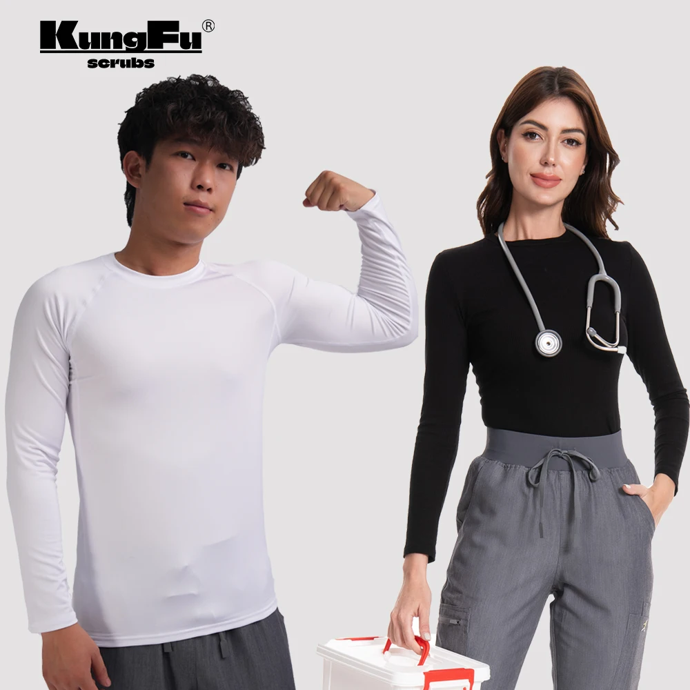 

Классический топ с длинными рукавами и круглым вырезом, базовая рубашка, скрабы для кормления, аксессуары, эластичный топ с резьбой для мужчин и женщин