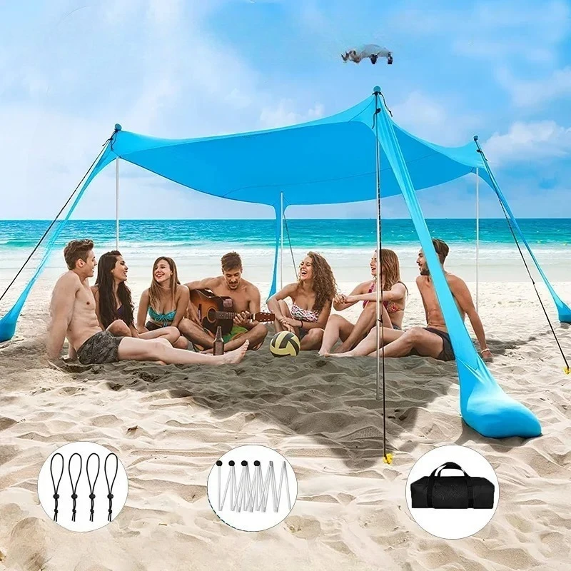 Family Beach Canopy Large Sunshade Tent 3x3 Folding Awnings Outdoor Sun Shelter Shade For Beach Camping Party Picnics Sun Awning