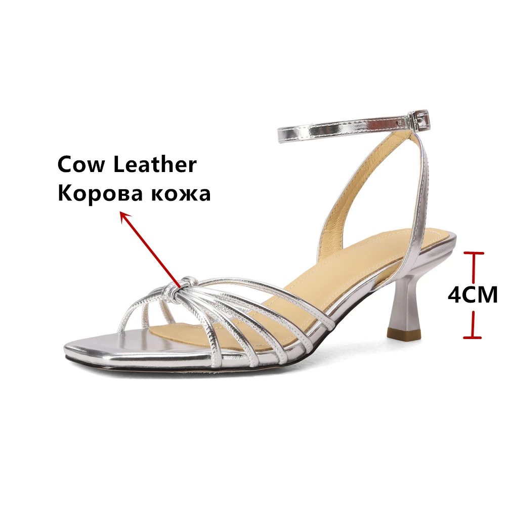 FEDONAS 2024 Newest Women Genuine Leather Sandals High Heels Ankle Strap Party Wedding Shoes Silver Red Summer Fashion Shoes