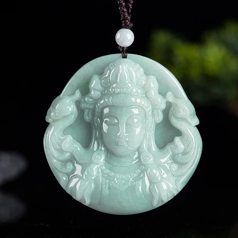 Authentic Natural A-grade Jadeite Guanyin Bodhisattva Glutinous Seed Jade Pendant Men's Necklace Women's Gifts Charms Wholesales