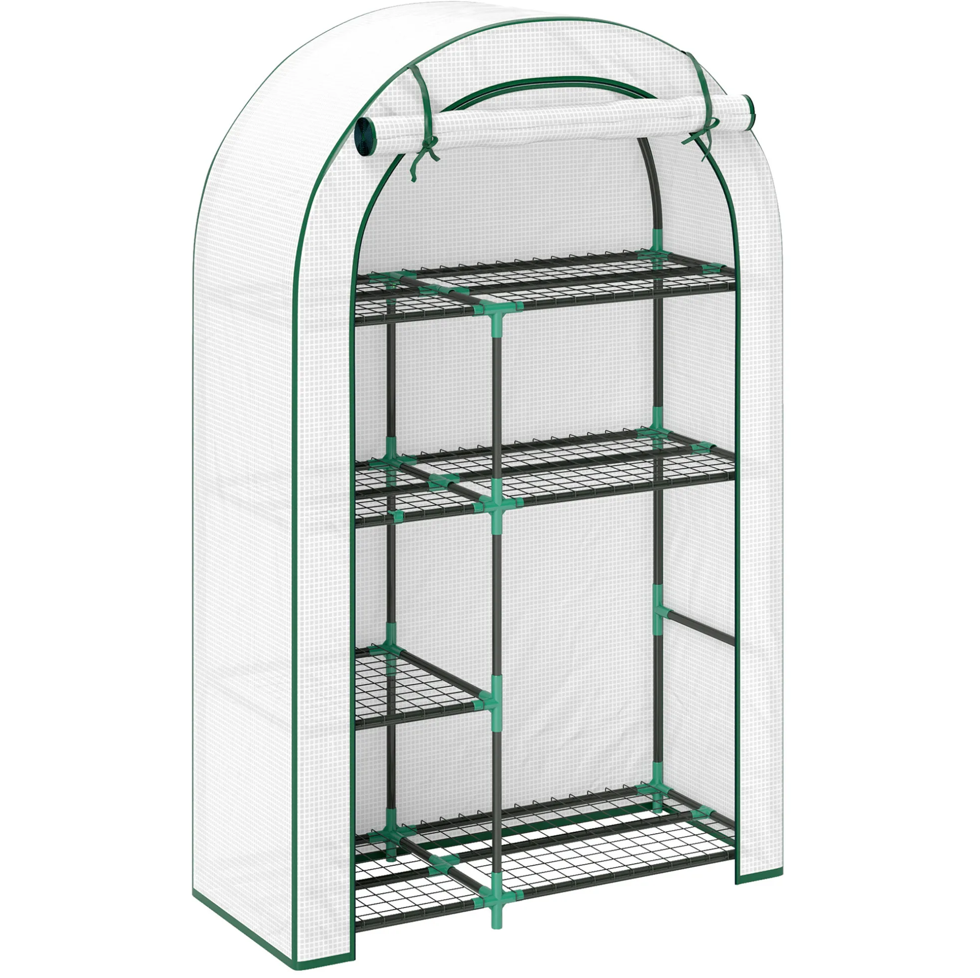 Draagbare stalen kassenconstructie met planken en oprolbare deur, 100x45x160 cm, wit