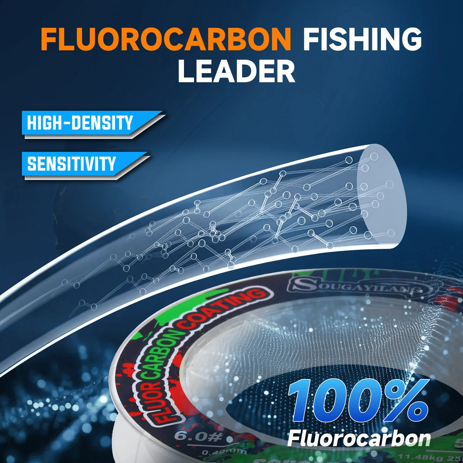 Sougayilang 50M Fluorocarbon Fishing Lines Low Ductility High Sensitive 3-25LB Fishing Lines Fishing Test Fishing Tackle Pesca