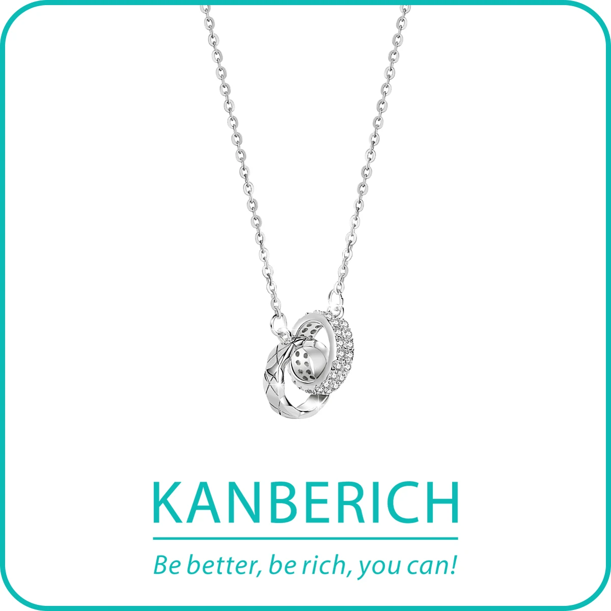 

Kanberich S925 Real Sterling Silver Cubic Zirconia Interlocking Rings Pendant Clavicle Chain Necklace