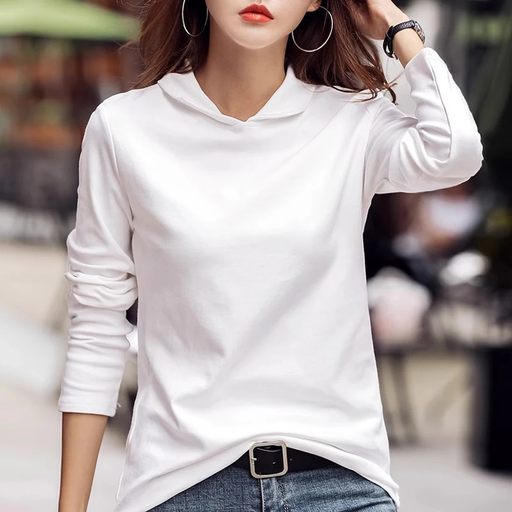 Rose red long sleeved t-shirt women's autumn and winter new item plus size women's casual fashion polo shirt with a collar top
