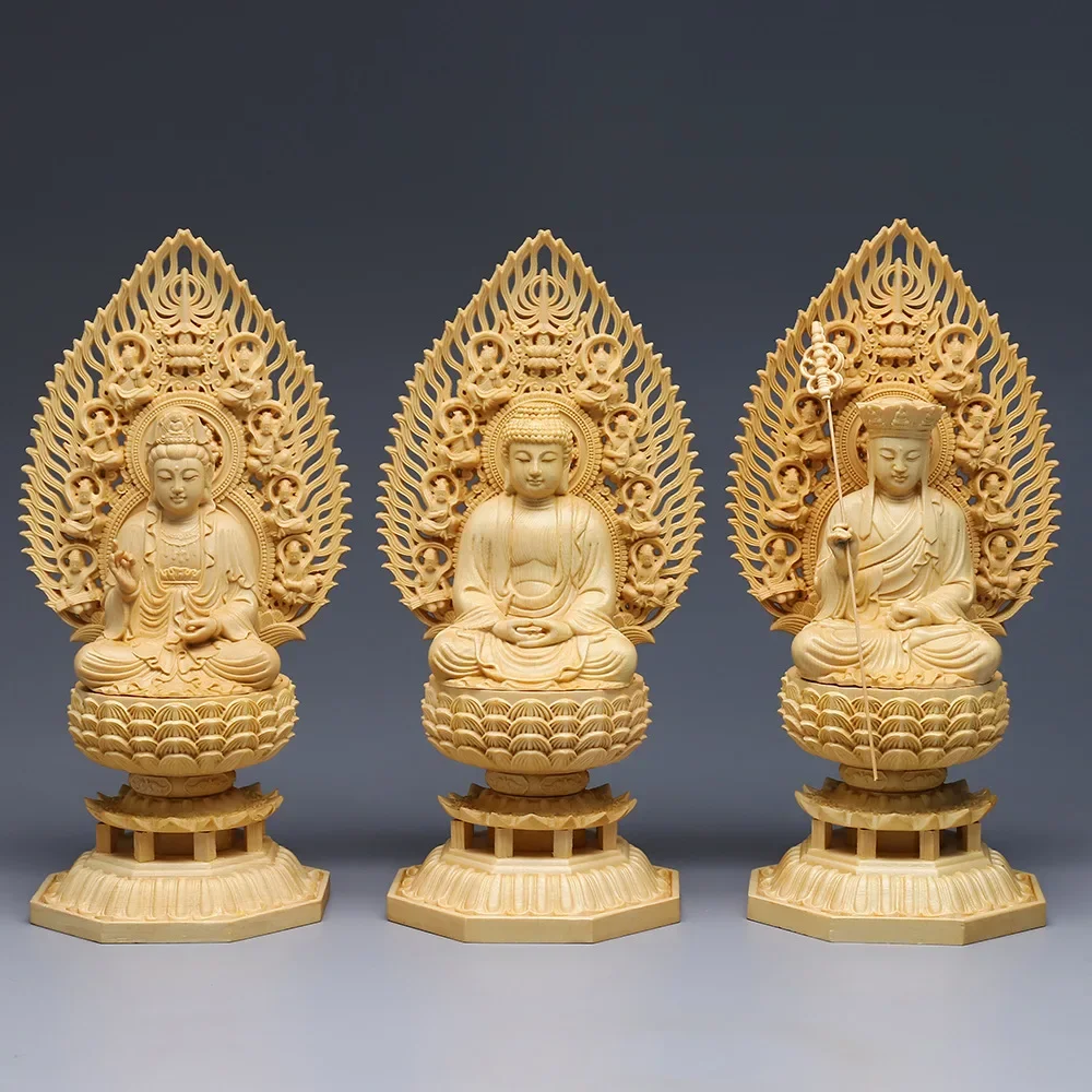 

Yellow Poplar Wood Hand Carving Crafts, Western Three Saints' Chairs, Buddha Statue, Sitting Lotus Sculpture, Decoration, 1Pc