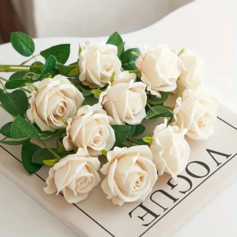 สวย 5 ชิ้น/ล็อตสีฟ้าประดิษฐ์ดอกกุหลาบผ้าไหมสาขายาวช่อดอกไม้สําหรับงานแต่งงานวันวาเลนไทน์ตกแต่งเจ้าสาวบ้าน