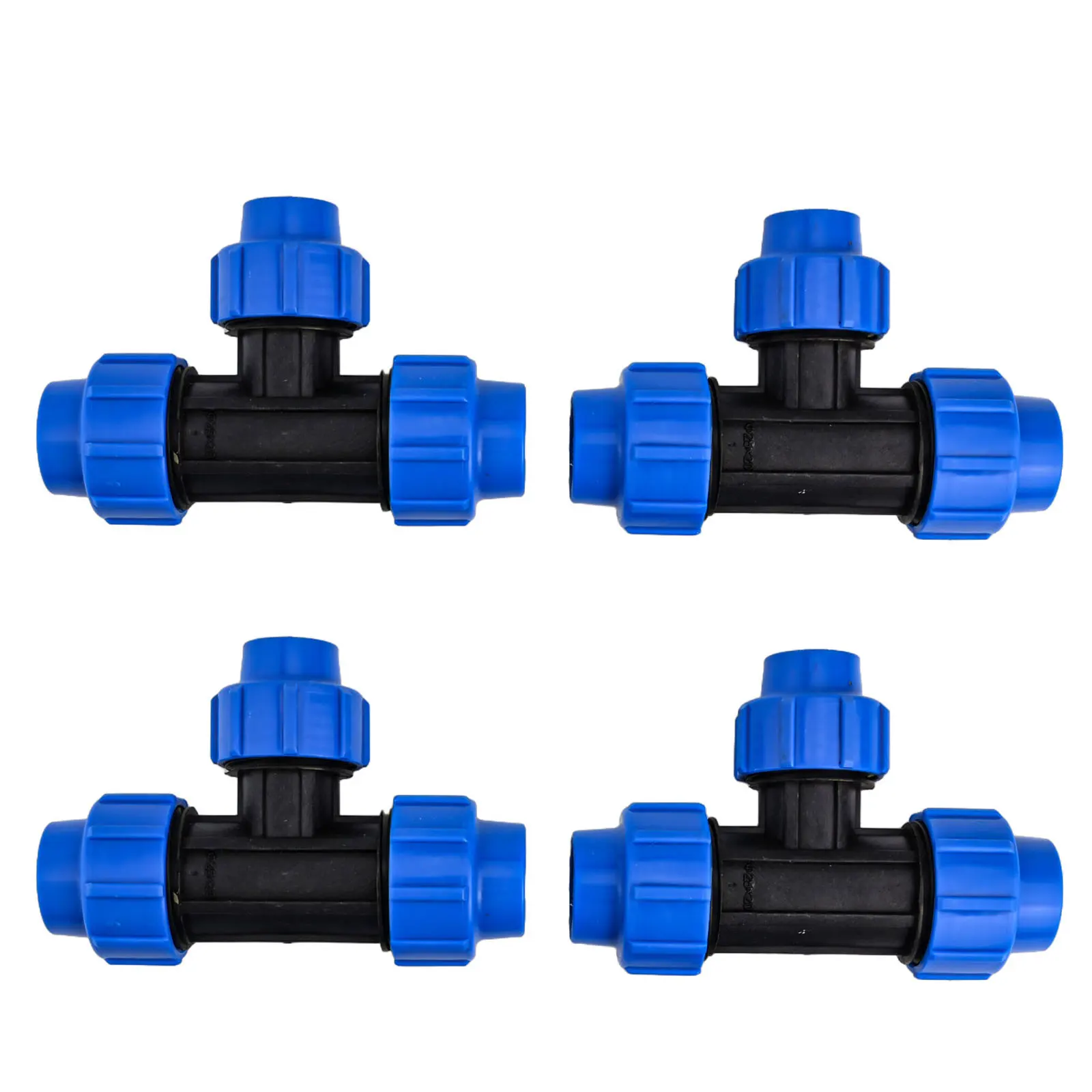 Raccordi per tubi dell'acqua a T riducenti in PE da 4 pezzi per sistema di irrigazione Giunto in plastica per giardinaggio ed uso agricolo