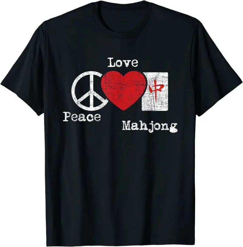 Peace Love Mahjong - Gambling Casino Player Chinese Game T-Shirt Graphic T Shirts Mens Clothes Tops Camisas Streetwear