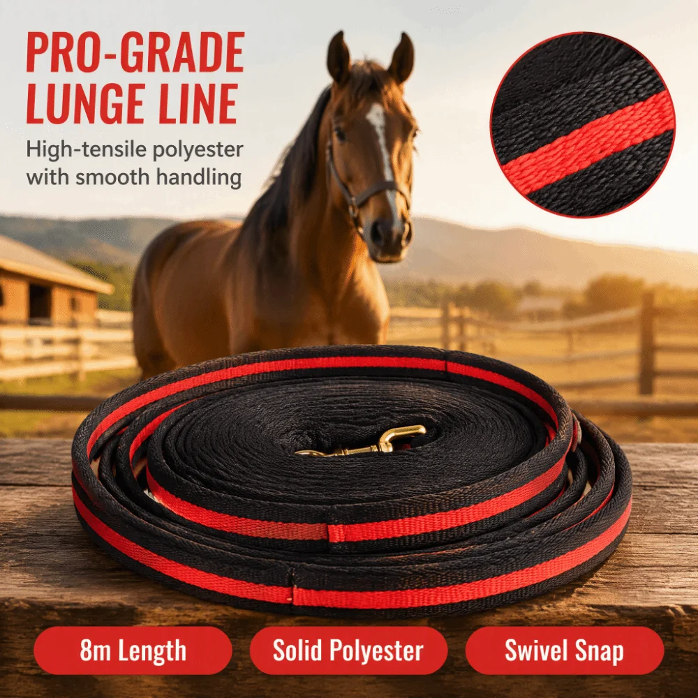 Random Color Horse Lunge Line Polyester Swivel Snap Horse Lunge Rope 8.7yd Length High Tensile Lunge Line for Horses