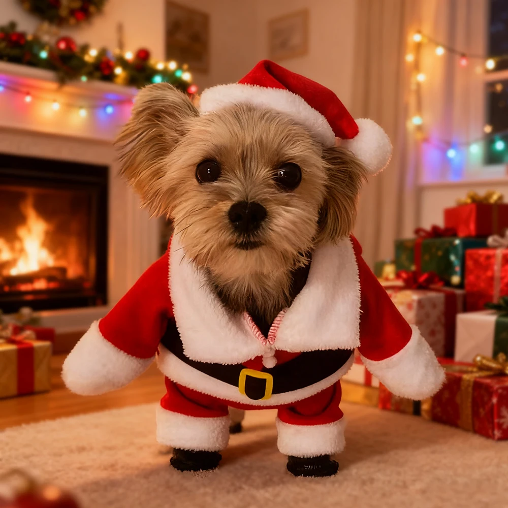 

Cute Dog Santa Claus Outfit Christmas Costume for Small Dogs Cats Yorkie Cosplay Clothes Dress Up Jumpsuit Party Gifts Supplies