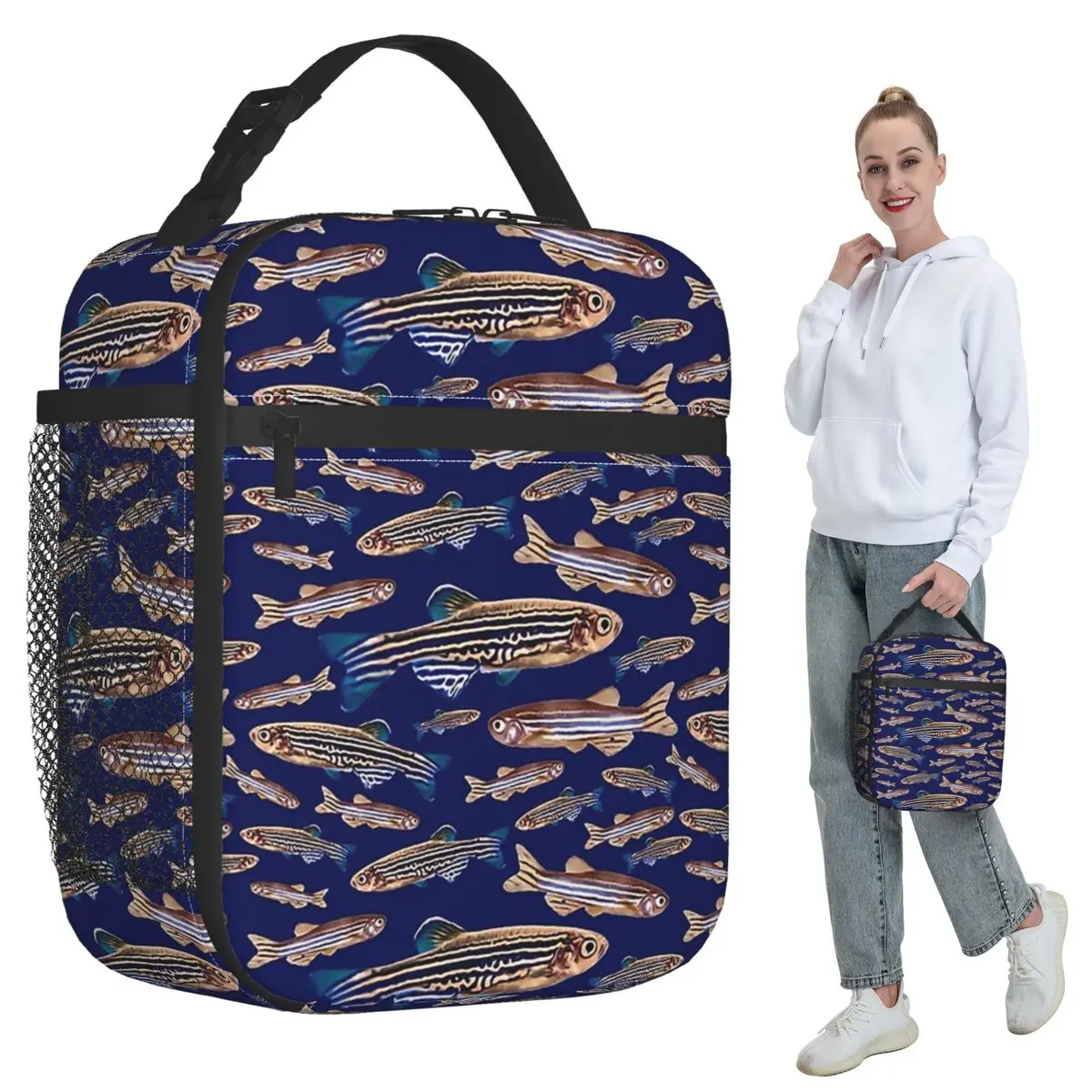 Zebrafish Danio Model Organism Genetics Biology Pattern Insulated Lunch Bag Thermal Food Box Tote Portable Lunch Boxes Container