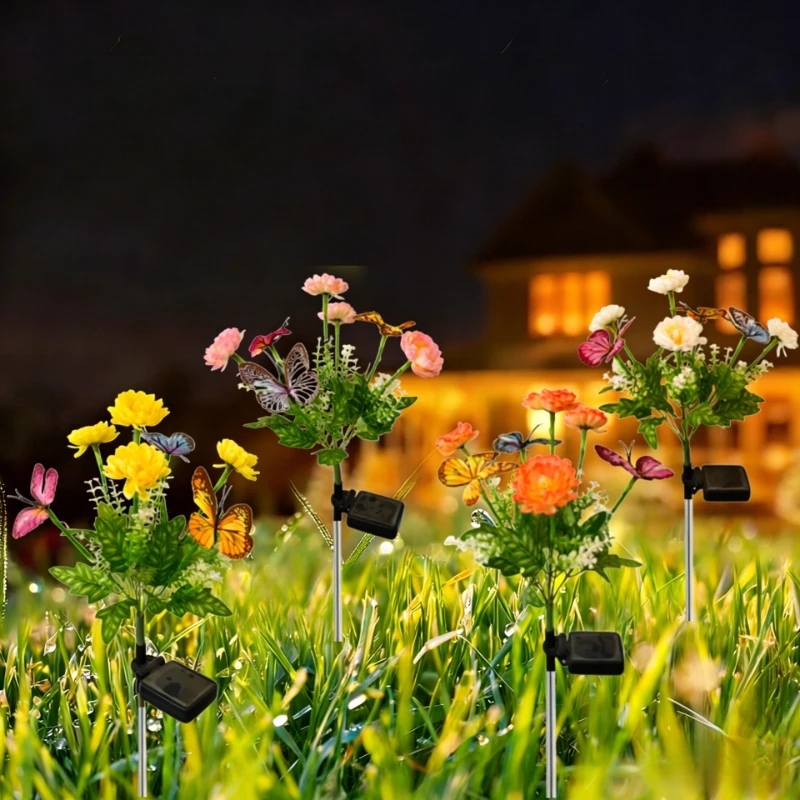 Solar Saussurea Flower Stake Lights, LED Artificial Night Landscape Lawn Lamps for Courtyard Garden Decoration view 3