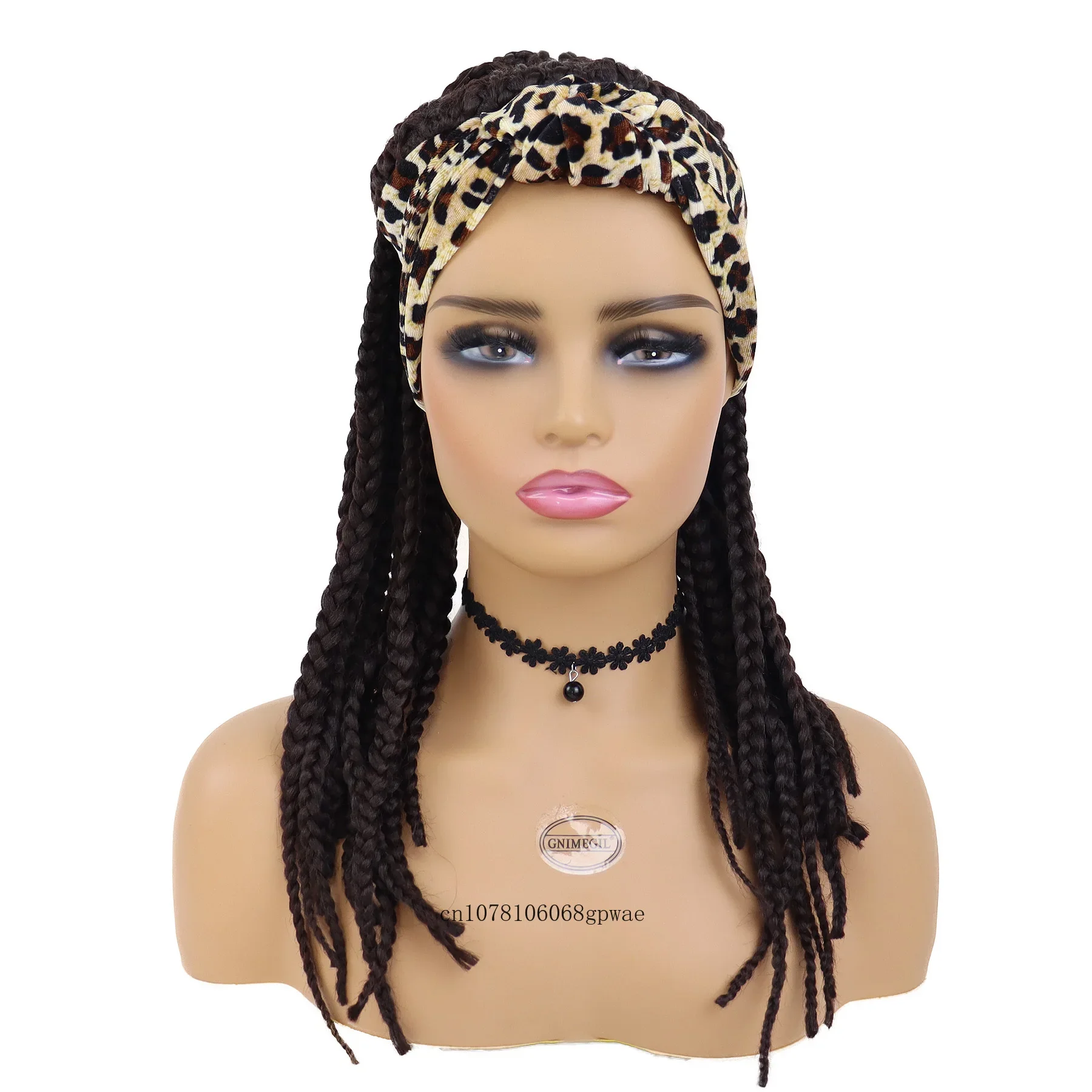 Box Braided Headband Wig with Leopard Print Synthetic Cornrow Twist Crochet Hair for Black Women Long Straight Ponytail Wigs