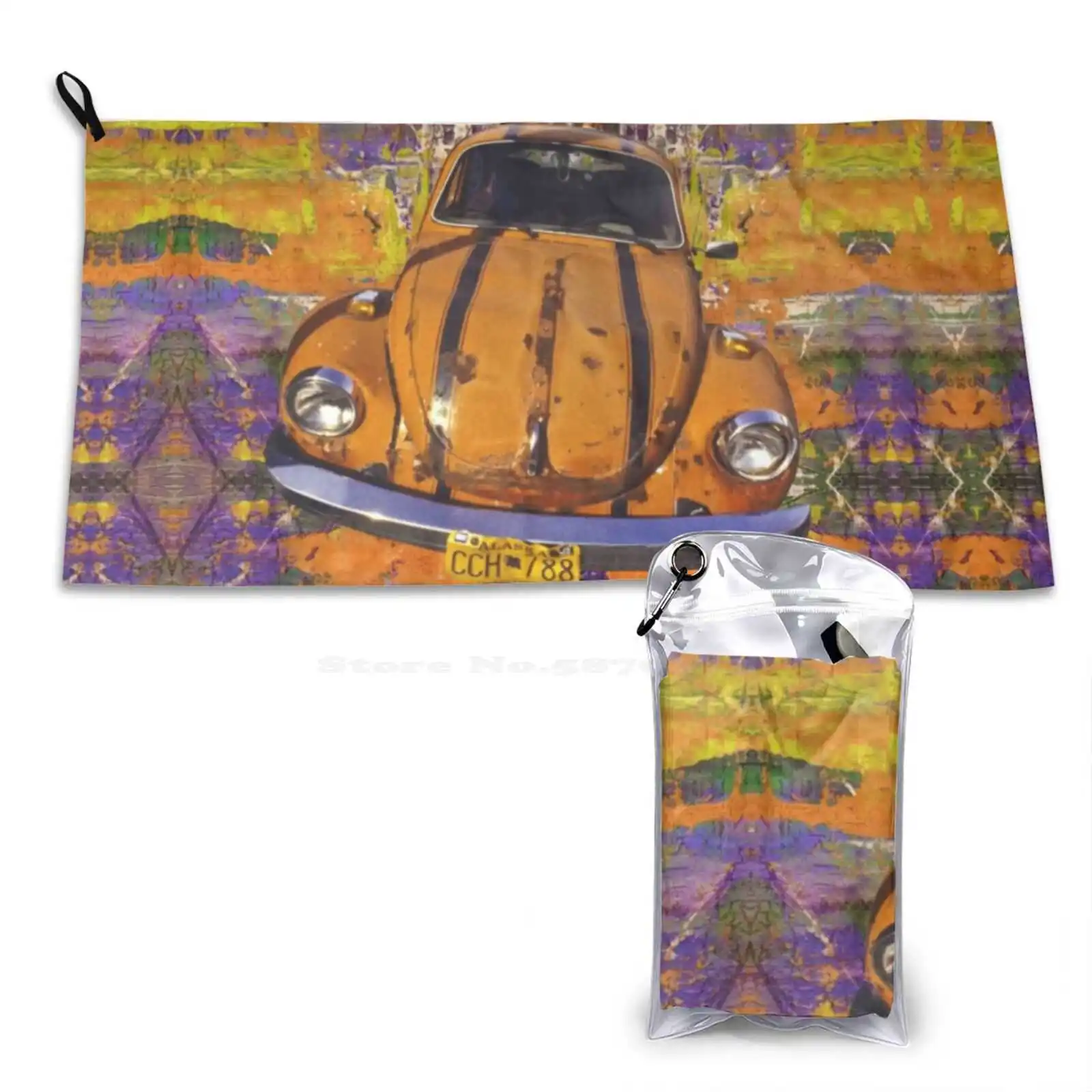 Bug Power 3D Print Pattern Soft Towel Love Bug Herbie Hippie Chick Peace Woodstock Generation Sixties 60S Seventies 70S Hope