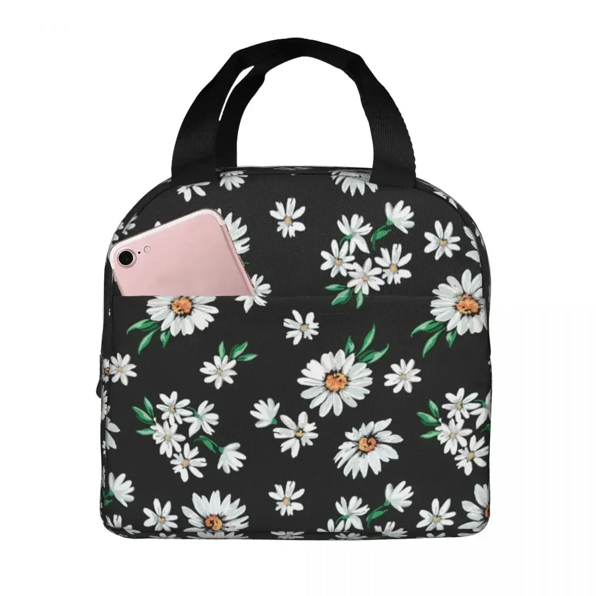 

Lunch Bags for Women Kids Daisy Flower Insulated Cooler Bag Portable School Oxford Lunch Box Handbags