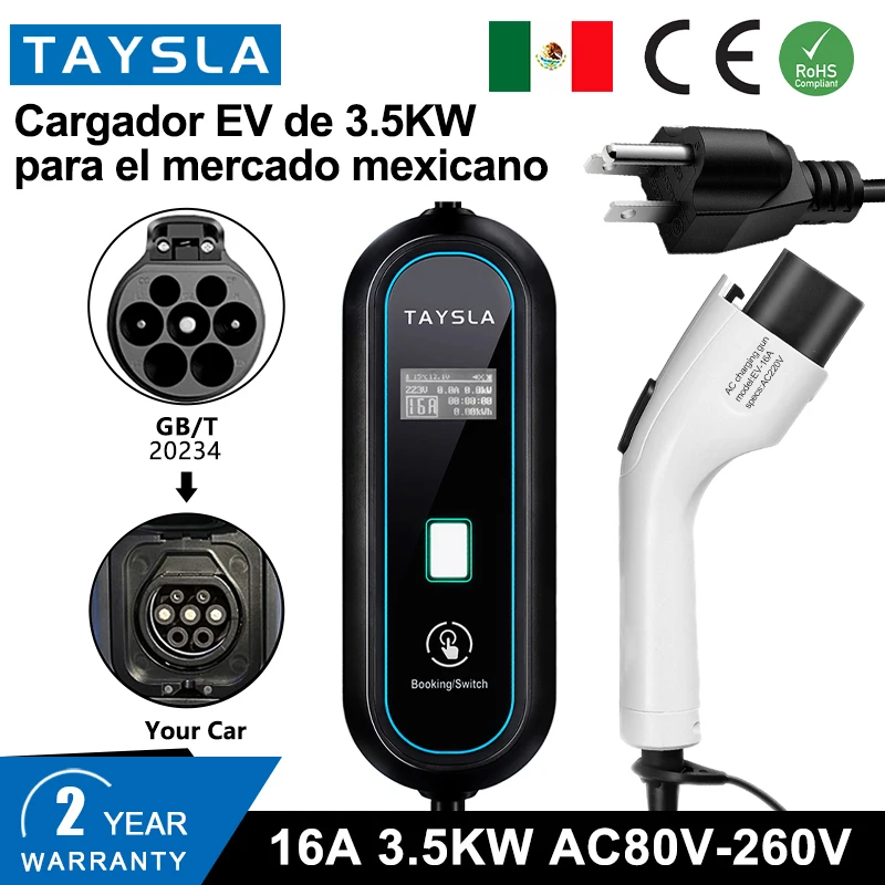 TAYSLA Electric Vehicle Charger 16A 3.5kW GBT US Plug with 3.5M Electric Vehicle Charging Cable for BYD GM