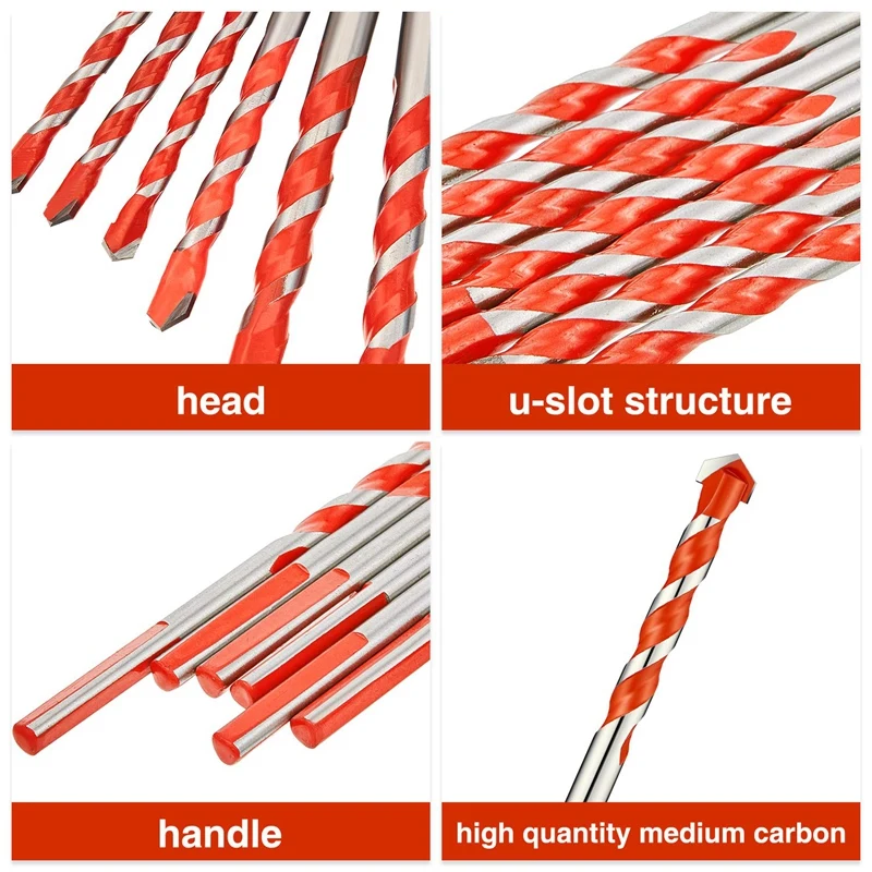 12 Pcs 6 Mm Masonry Drill Bit Sets Triangular Handle Multifunctional Drill Bits Punching Drill Bits Set For Power Tools