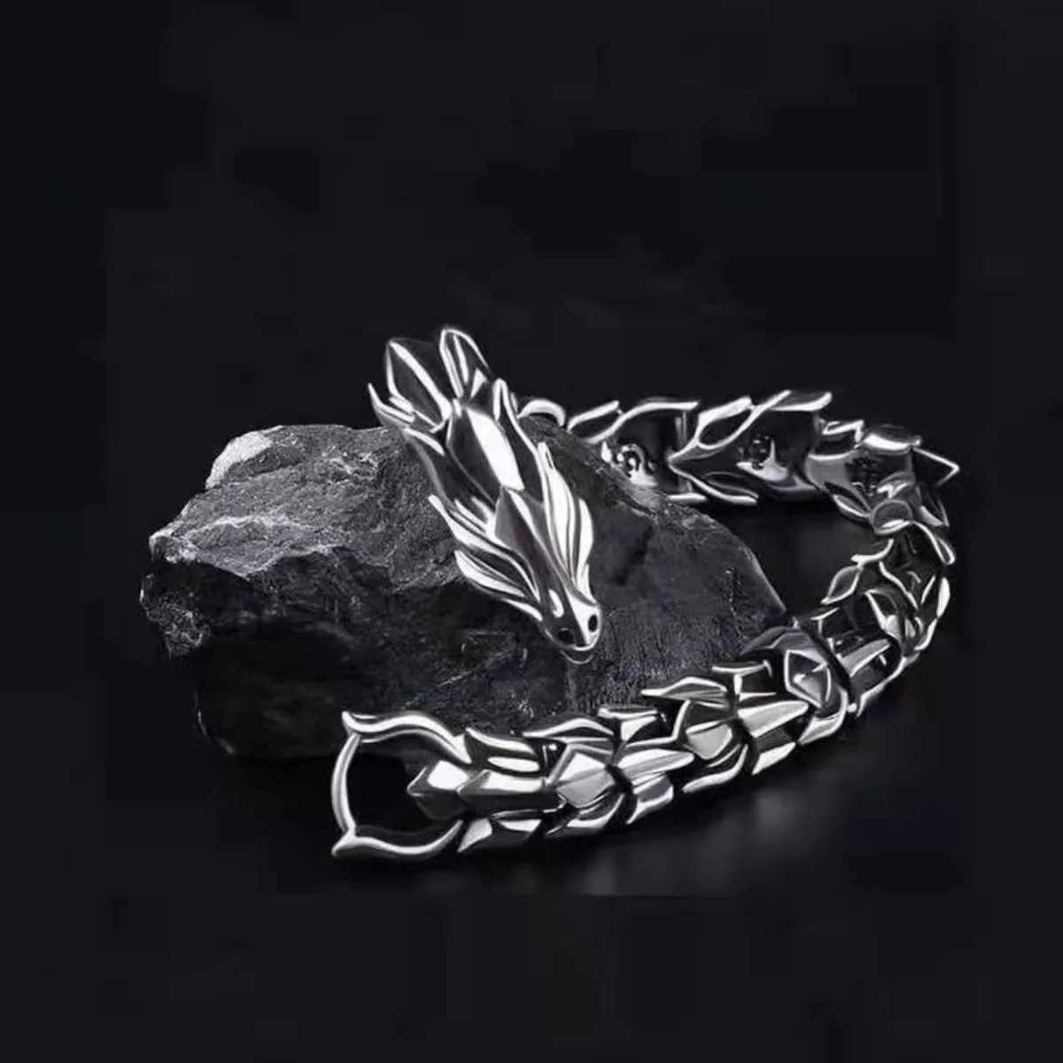 Retro-Drachenkopf-Armband für Herren, Hip-Hop-Stil, Punk-Drachenknochen-Armband, 12 mm Breite