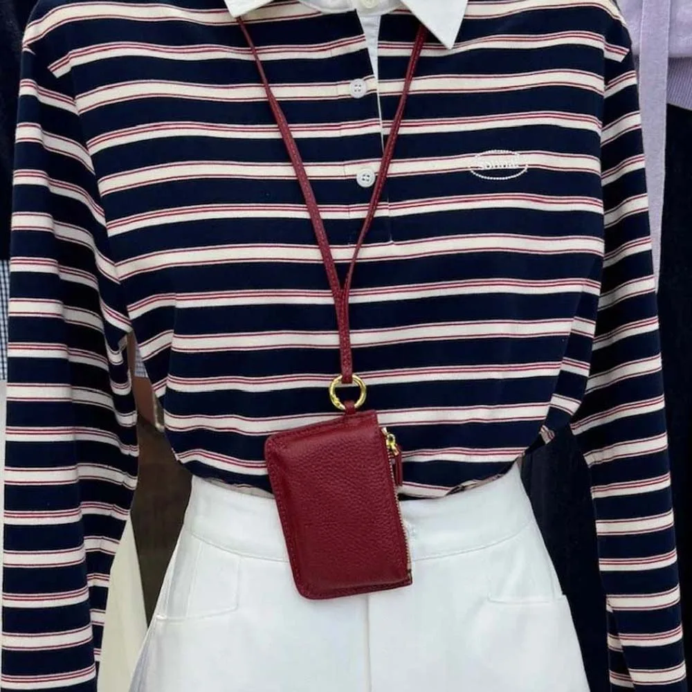 Square Hanging Neck Coin Purse Zipper Casual Soft PU Wallet with Lanyard Anti-splash Water Portable Card Holder Cycling