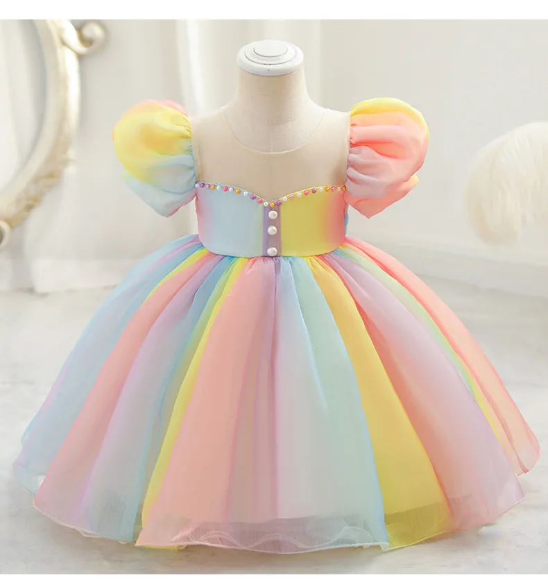 Toddler Girl Lace Wedding Party Dress Kids Baby Tulle Birthday Rainbow Princess Tutu Prom Child Christmas Party Colorful Costume