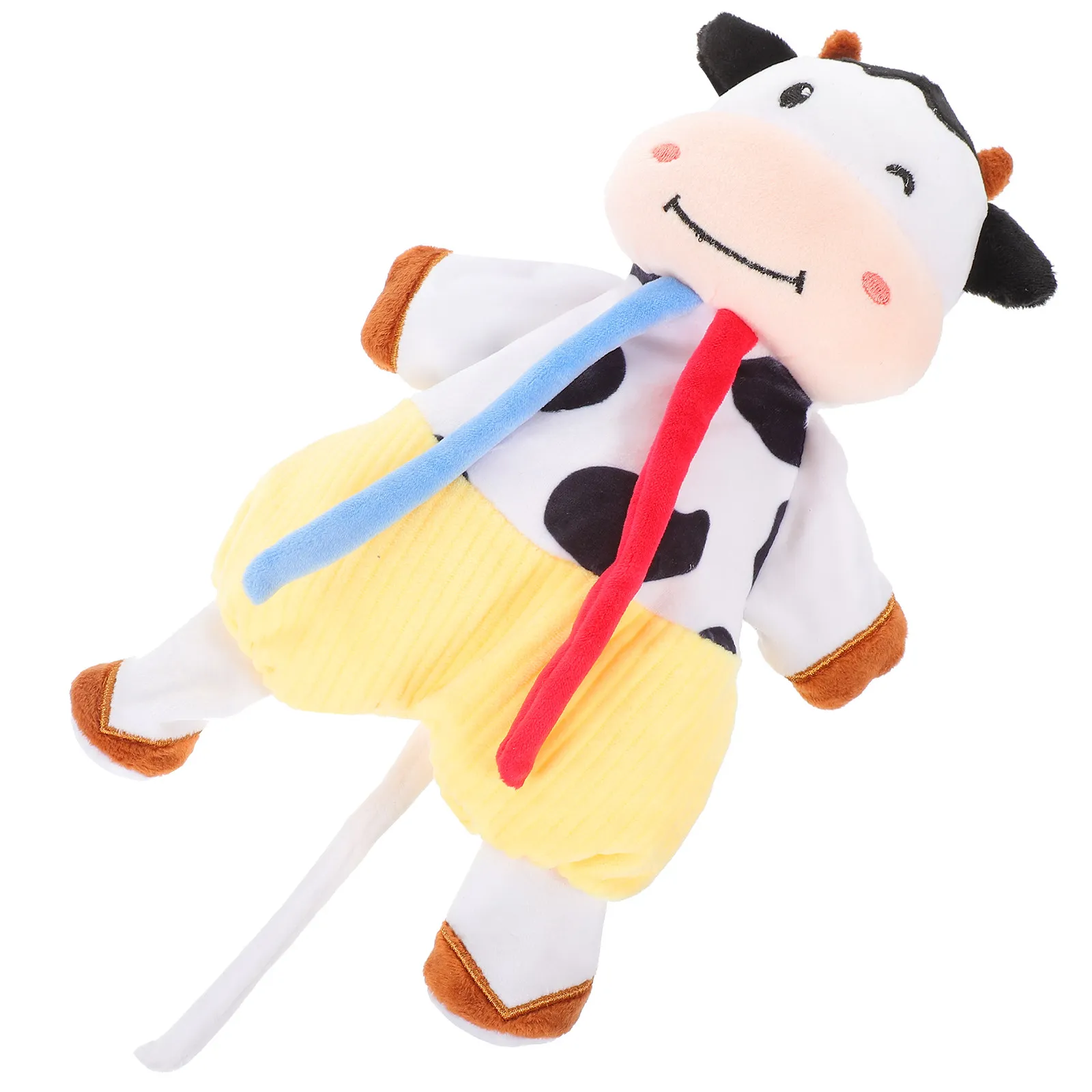 1Pcs Baby Soothing Comforter Cartoon Cow Teething Bib Soft Chewable Baby Teether Interactive Bell Educational Infant