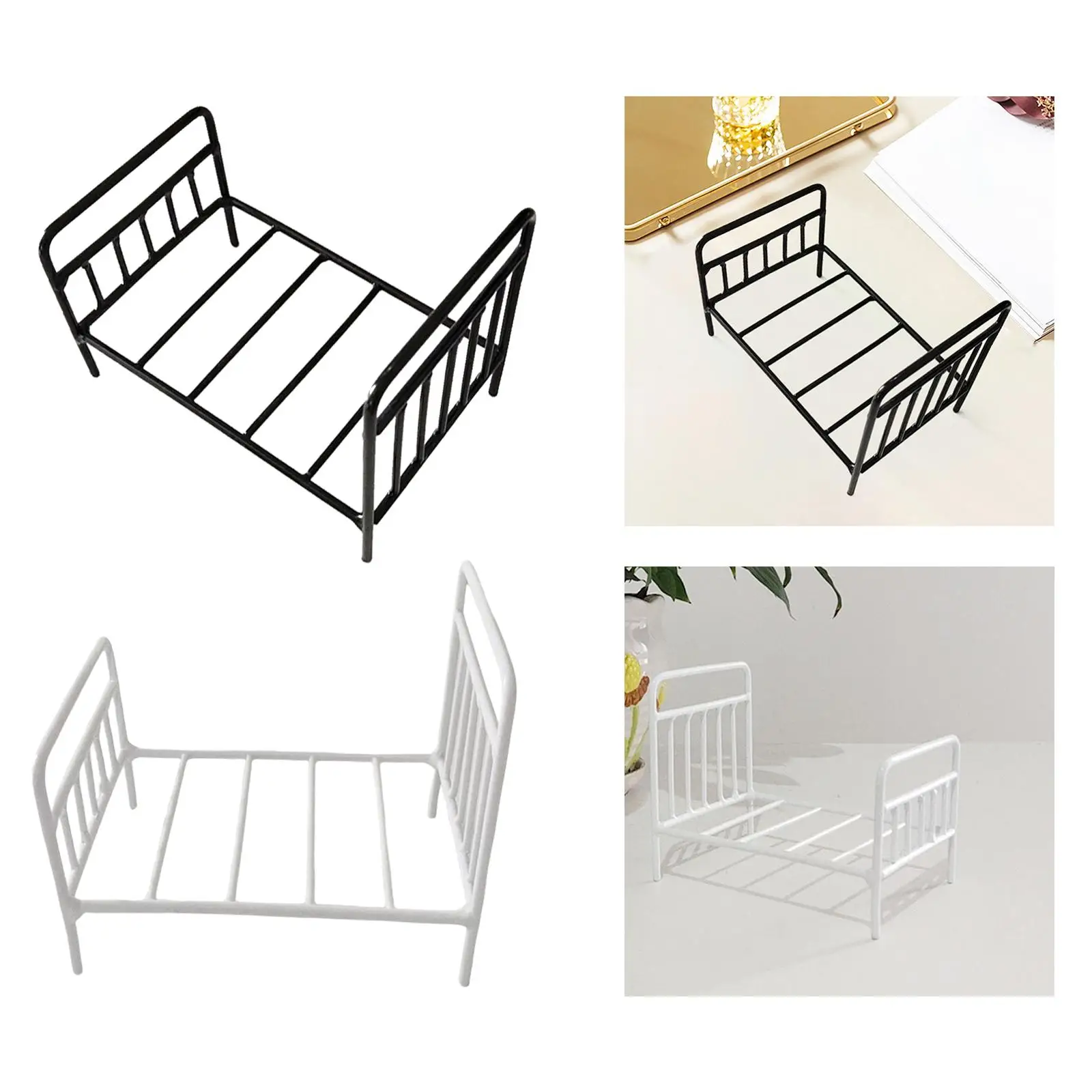 Dollhouse Furniture Accessories, Miniature Metal Bed for Kids, Photo Props, Cama para Meninos, Presentes Infantis, Decoração, 1:12