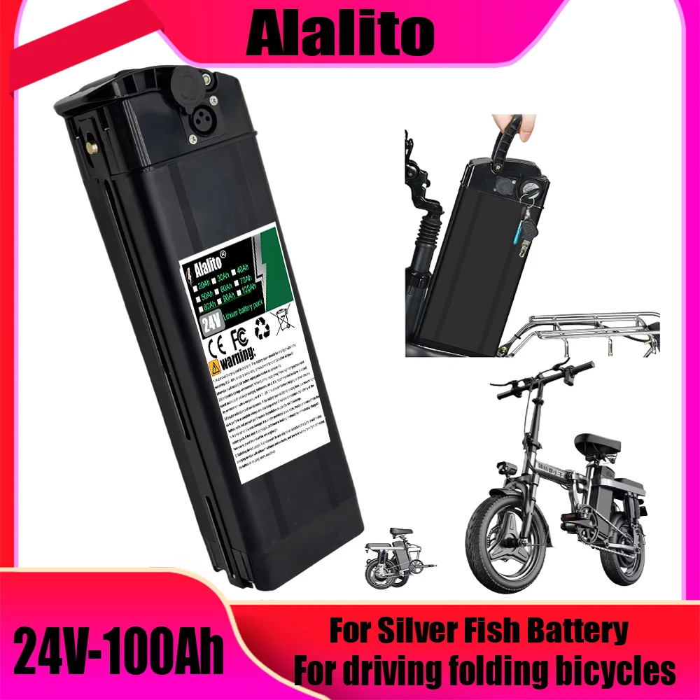 24V 50Ah Silver Fish High-capacity Liion Battery Pack for 250W 500W 750W 1000W Motors