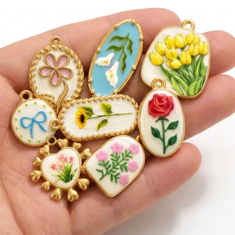 2/8 Stück Edelstahl-Blumenanhänger für die Schmuckherstellung, Emaille-Blumenanhänger für DIY-Halsketten, Armbänder und Ohrringe. – Detail 1